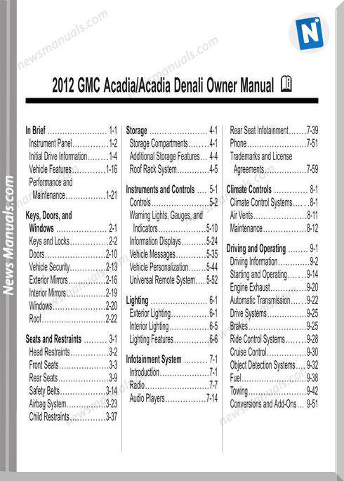 Gmc Acadia 2012 Owners Manual