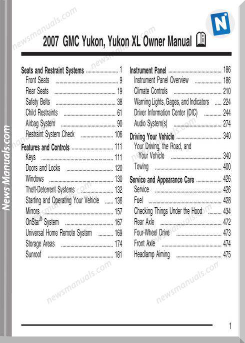 Gmc Yukon Owners Manual Model Year 2007