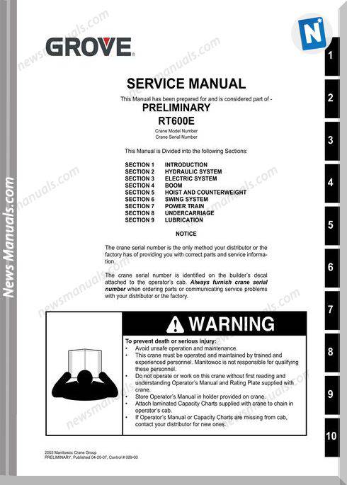Grove Crane Rt600E 2 Service Manual