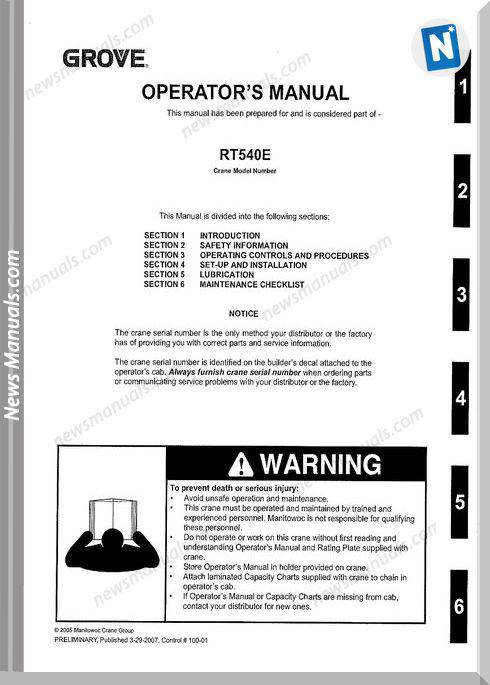 Grove Rt540E Models Operator Manual