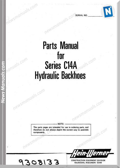 Hein Warner C14A Pm 9308133 Parts Manuals