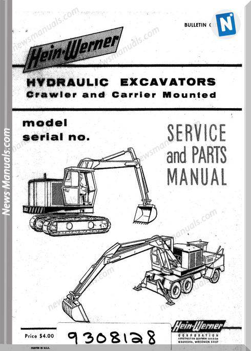 Hein Warner Hydraulic Excavator Spm 9308128 Parts Manuals