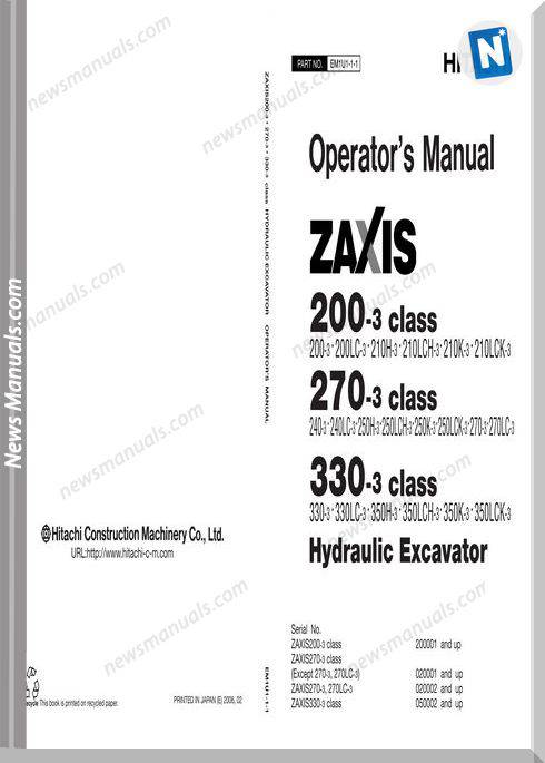 Hitachi Excavator 200,270,330-3 Operation Manual