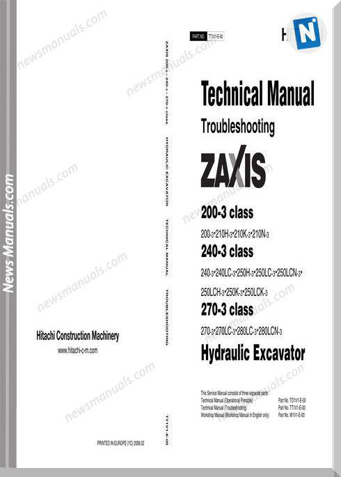 Hitachi Excavator Zaxis Zx210-3,280-3 Technical Manual