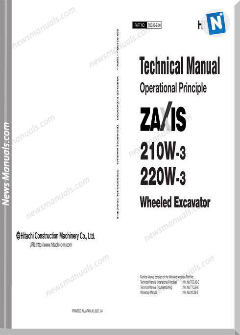 Hitachi Excavator Zaxis Zx210W-3 Technical Manual
