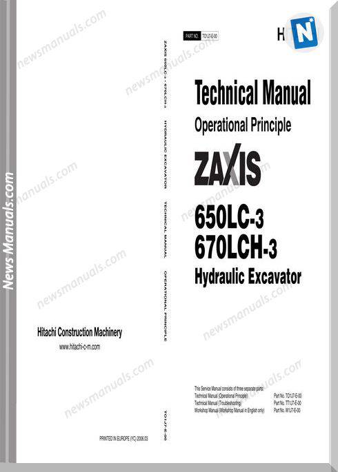 Hitachi Excavator Zaxis Zx670-3 Op And Technical Manual
