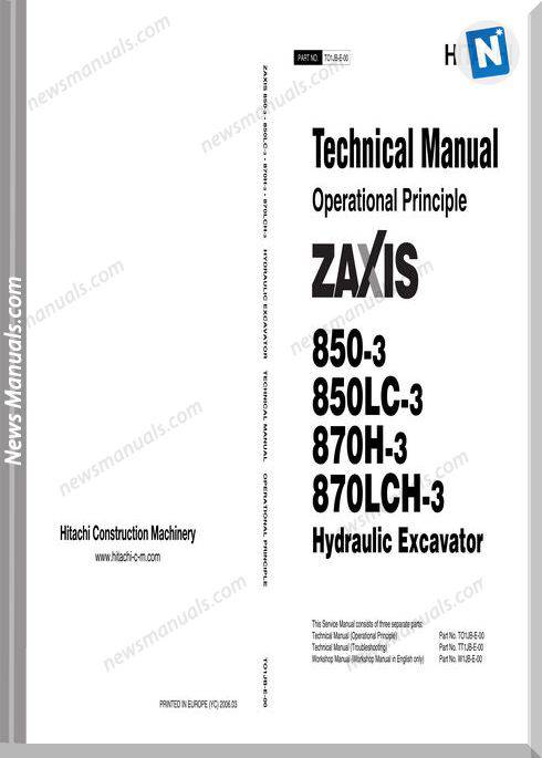 Hitachi Excavator Zaxis Zx870-3 Op And Technical Manual