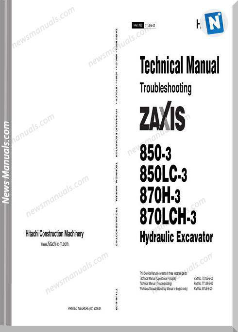 Hitachi Excavator Zaxis Zx870-3 Technical Manual