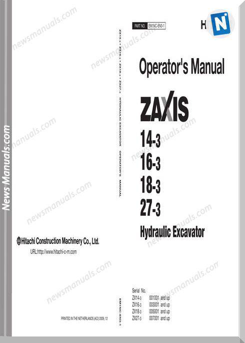 Hitachi Zaxis 14-3,16-3,18-3,27-3 Operation Manual
