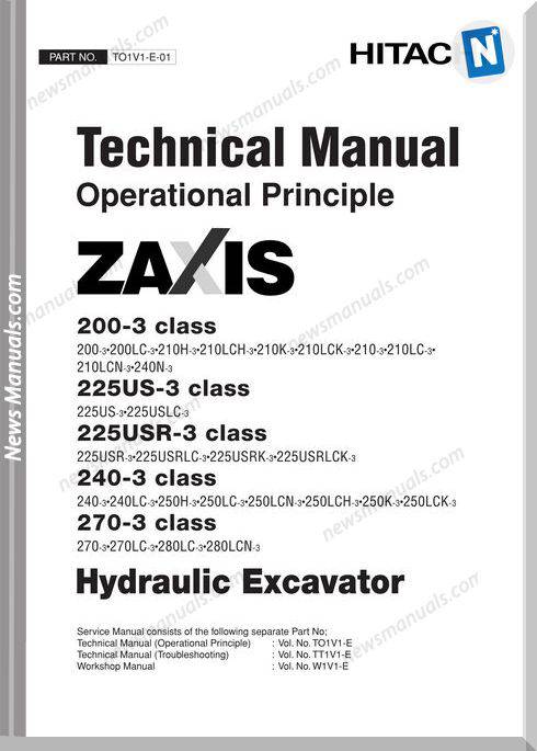 Hitachi Zaxis 200-3 225Us-3 240-3 270-3 Operation Manual