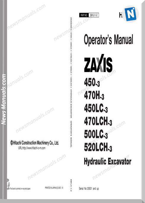 Hitachi Zw450,470H,450Lc,500Lc,520Lch-3 Operator Manual