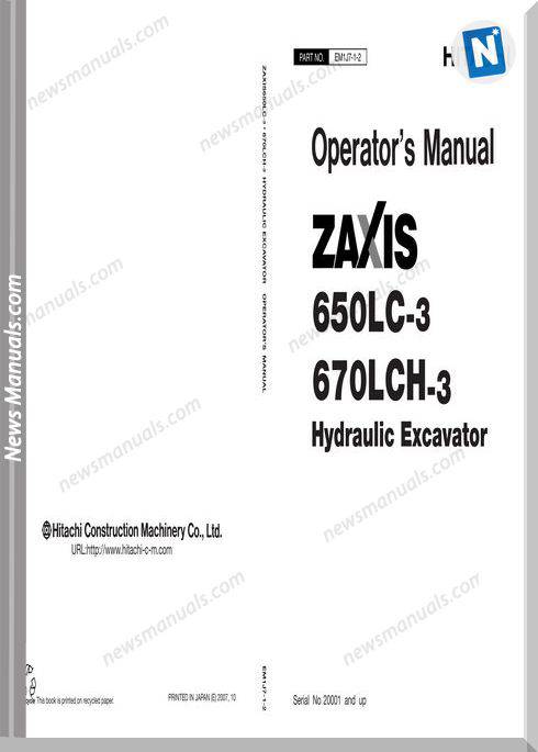 Hitachi Zw650Lc-3,670Lch-3 Excavator Operator Manual