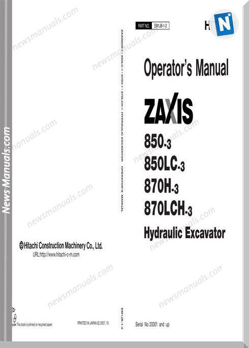 Hitachi Zw850,850Lc,870H,870Lch-3 Operator Manual
