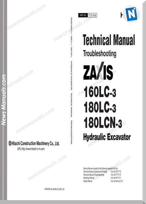 Hitachi Zx160Lc 180Lc 180Lcn 3 Hydraulic Excavator Troubleshooting
