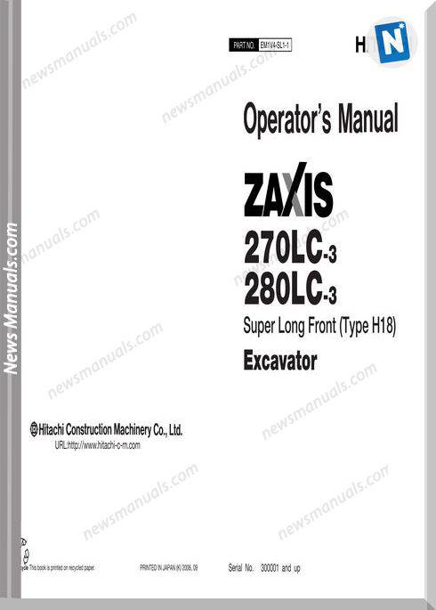 Hitachi Zx270Lc-3 Em1V4-Sl1-1 Operator Manual
