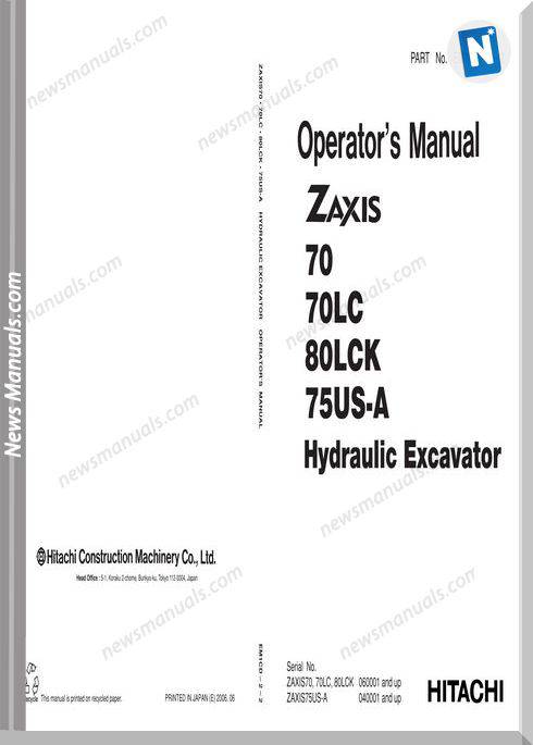 Hitachi Zx70-80 Operator Manual