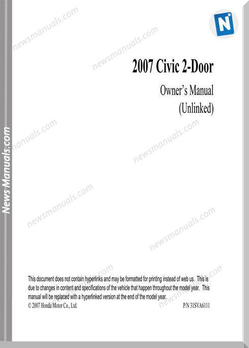 Honda 2007 Civic Coupe Owners Manual