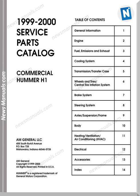 Hummer 1999 2000 Parts Catalog