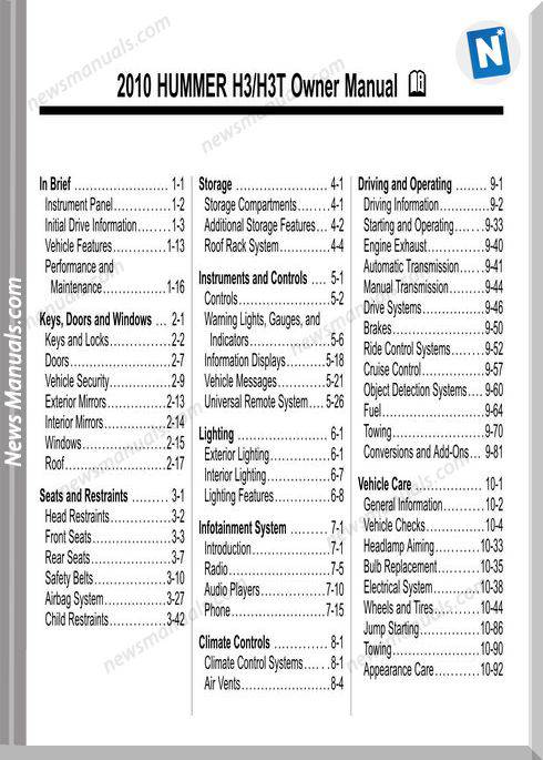 Hummer H3 2010 Owners Manual
