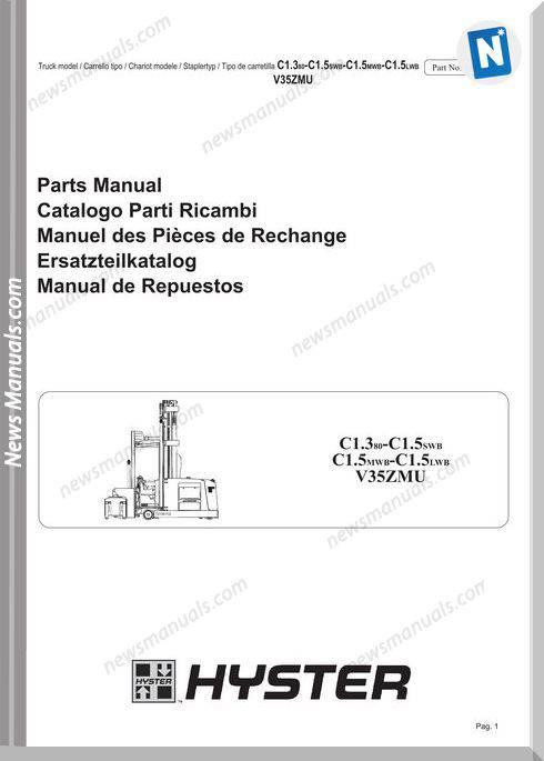 Hyster B464T01501D V35Zmu No 1596192 Parts Manual