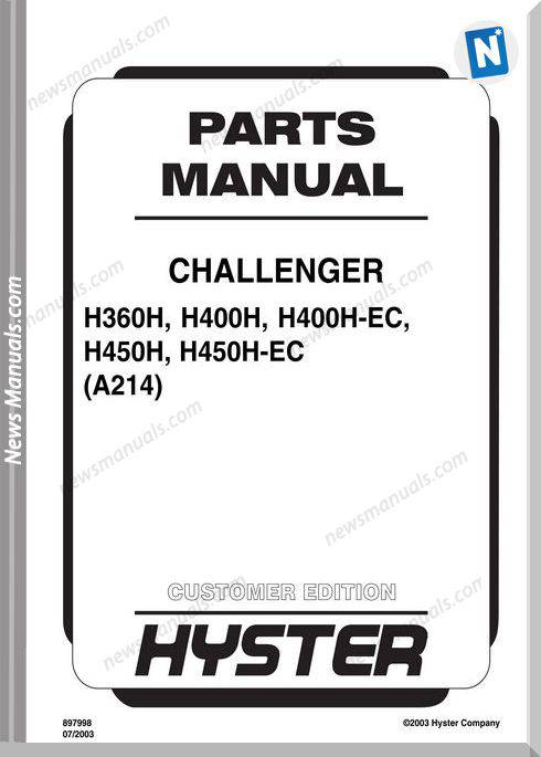 Hyster Challenger H360 H400 H450 Models Part Manual