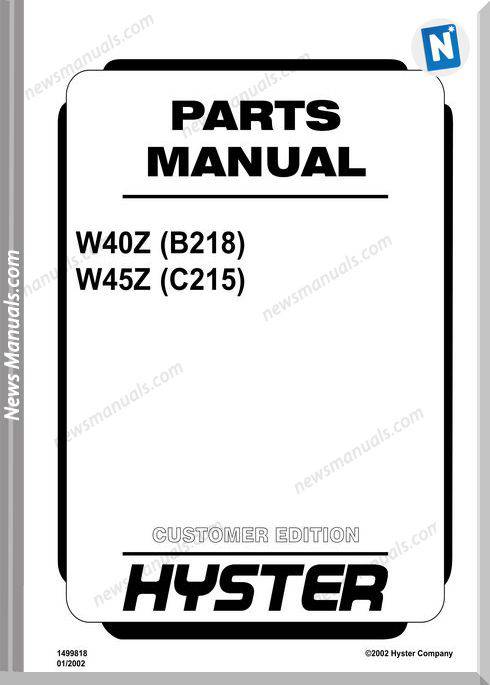 Hyster Eletrick Truck W40Z B218 W45Z C215 Parts Manual