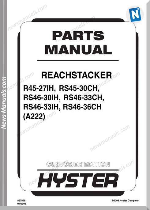 Hyster Reachstacker R45 Rs45 Rs46 A222 Parts Manual
