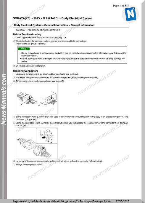 Hyundai Sonata 2013 Body Electrical System