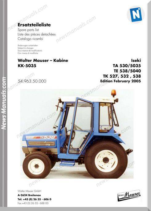 Iseki Model Tk527 Tk532 Tk538 2 Parts Catalogue
