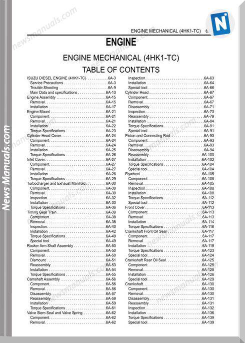Isuzu Engine Mechanical 4Hk1-Tc 6A-1 Service Manual
