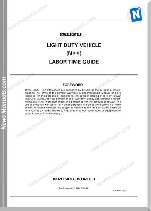 Isuzu Light Duty Vehicle Labor Time Guide Manual
