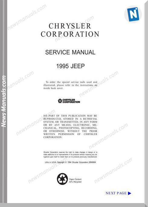 Jeep Yj Service Manual Model Year 1995