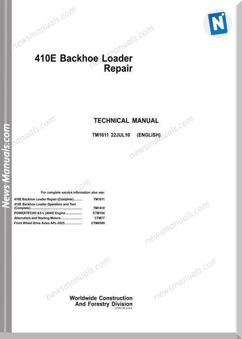 John Deere 410E Backhoe Loader Repair Technical Manual