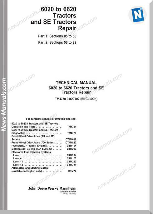 John Deere 6020 To 6620 Repair Manual