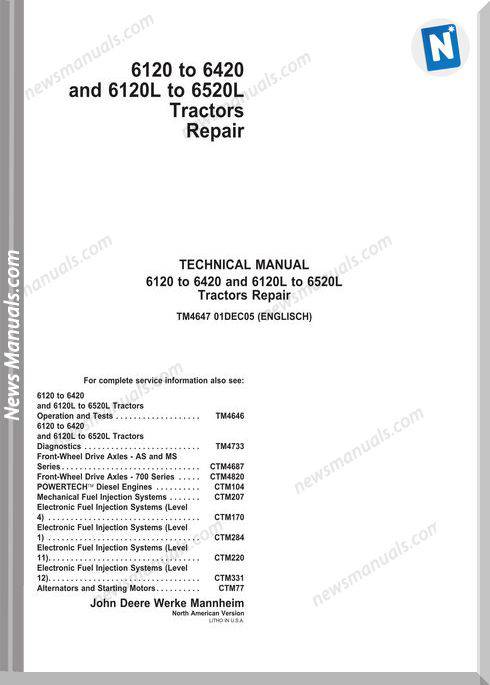 John Deere 6120 - 6420, 6120L - 6520L Repair Manual