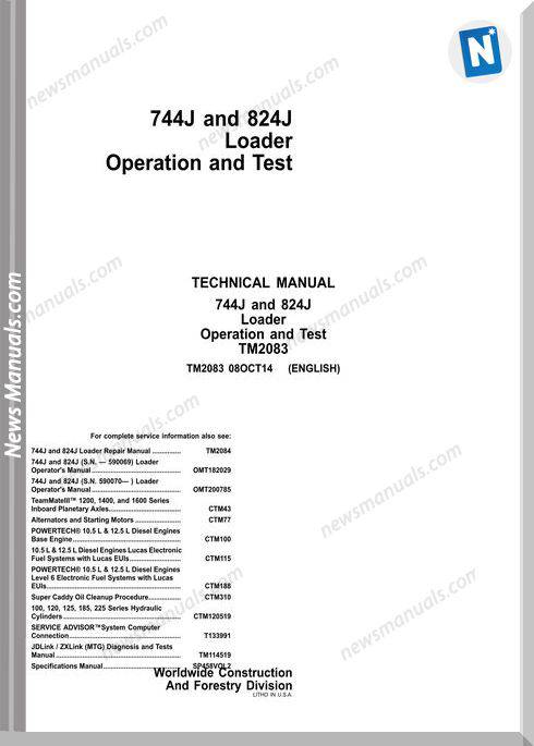 John Deere 744J 824J Wheel Loader Ltm2083 Maintenance Manual