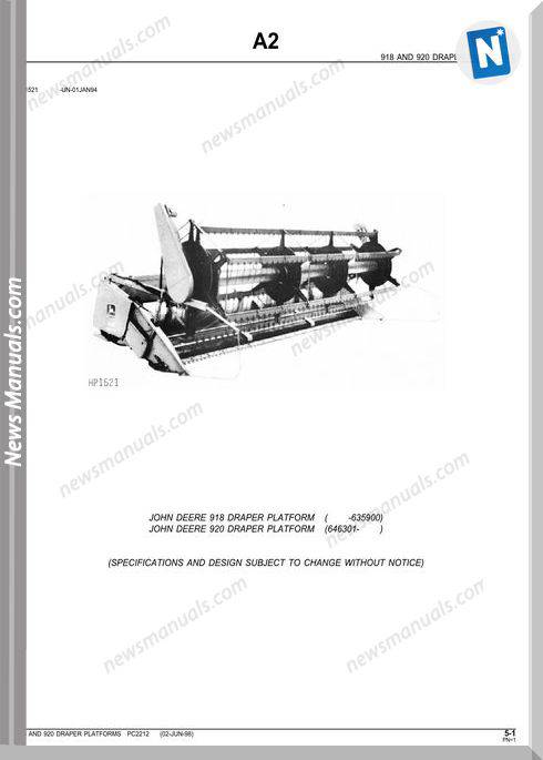 John Deere 918 And 920 Draper Platforms Parts Catalog