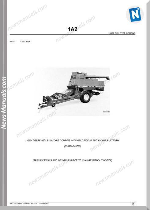 John Deere 9501 Pull-Type Parts Catalog