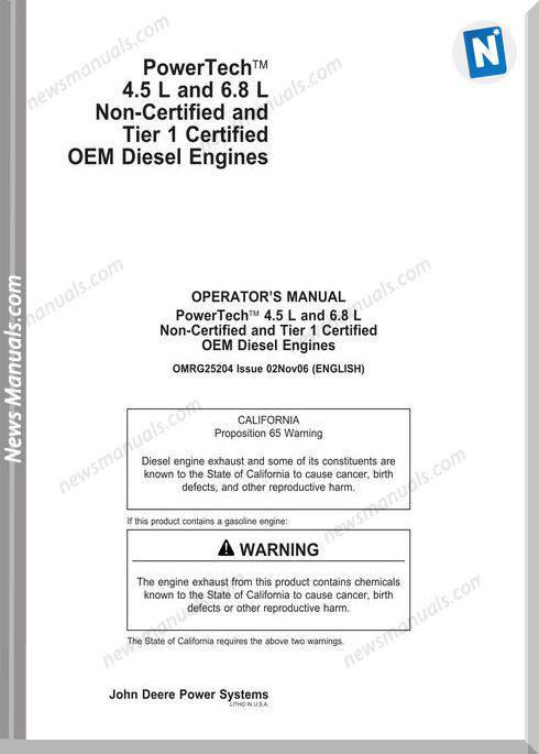 John Deree Powertech 4.5L And 6.8L Operator Manual