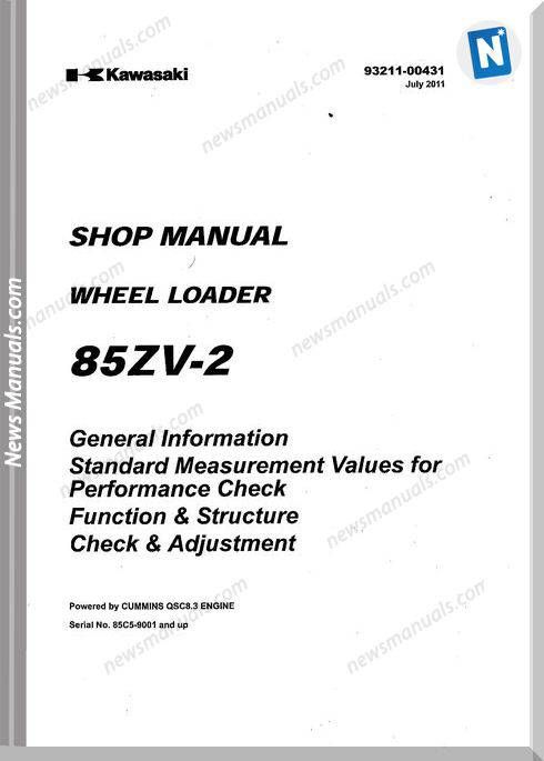 Kawasaki Wheel Loader 85Zv 2 Shop Manual