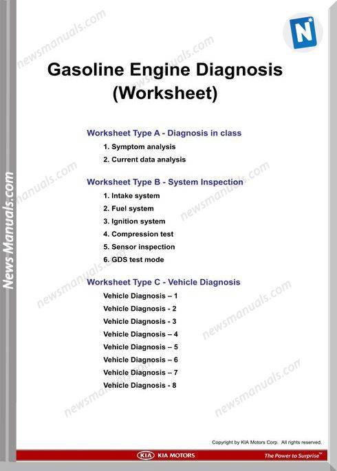 Kia Training 2011 Work Sheet Gasoline Engine Diagnosis