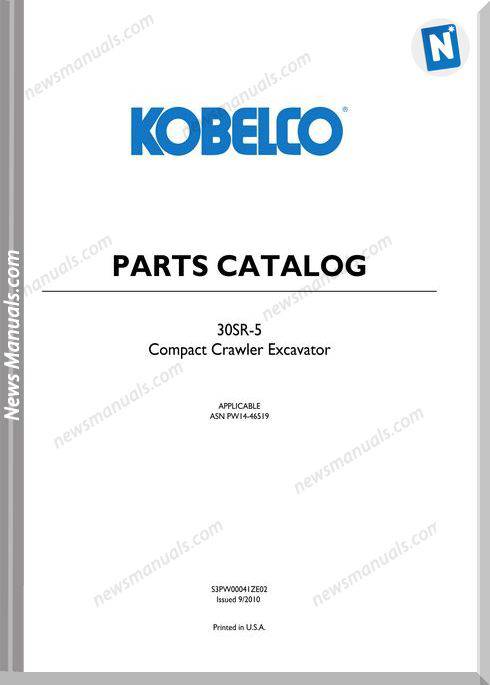 Kobelco 30Sr-5 Compact Excavator Parts Manual
