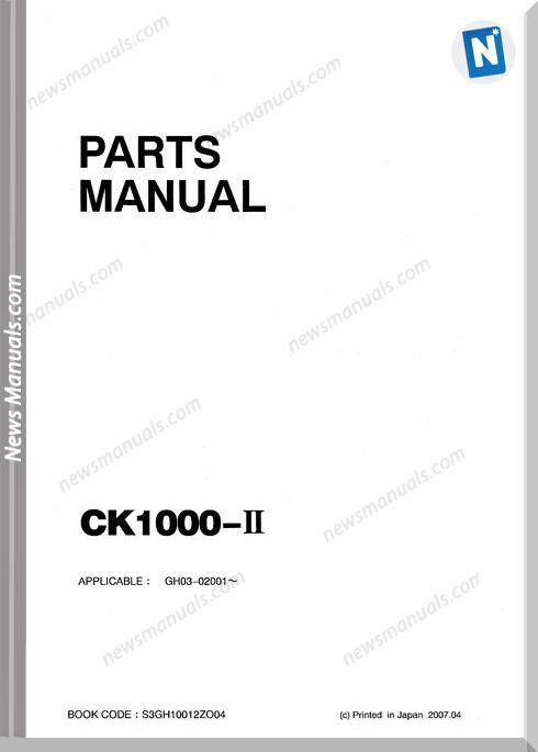 Kobelco Crane Ck1000-2F No S3Gh10012Zo04 Parts Manual
