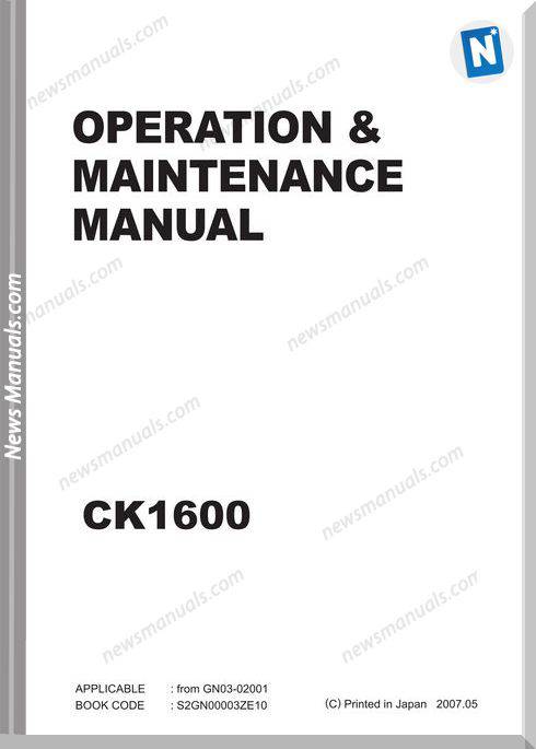 Kobelco Crane Ck1600-1F S2Gn00003Ze10 Maintenance Manual