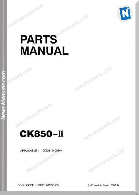 Kobelco Crane Ck850-2F S3Gg14012Zo05 Parts Manual