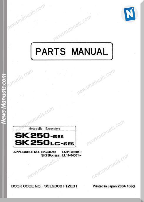 Kobelco Excavators Sk250Lc Nlc 6Es Parts Manual