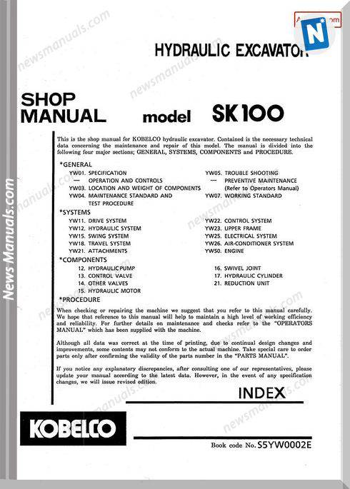Kobelco Sk100 Shop Manual S5Yw0002E Gb