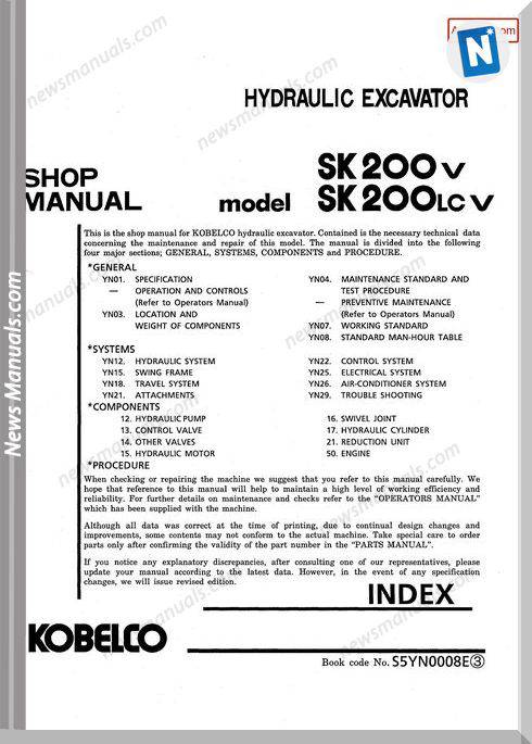 Kobelco Sk200V Sk200Lcv Hydraulic Excavator S5Yn0008E