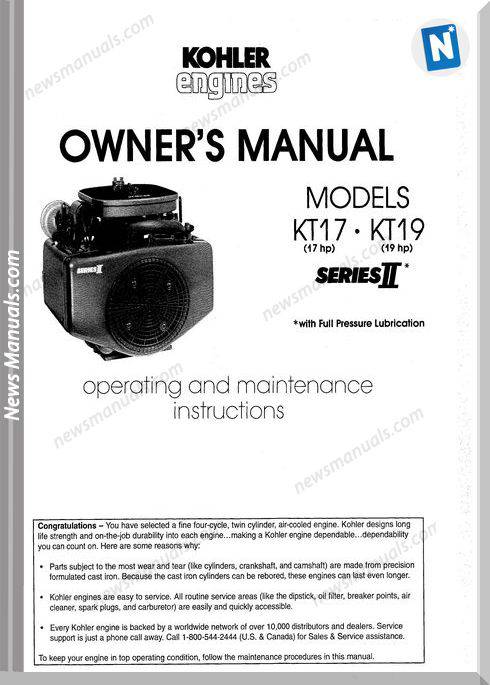 Kohler Twin Cylinder K17 K19 Owners Manual