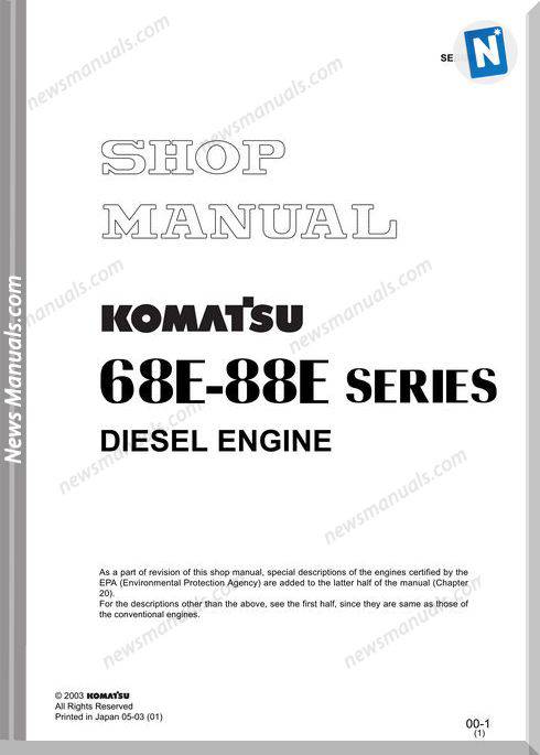 Komatsu 68E-88E Series Diesel Engine Shop Manual